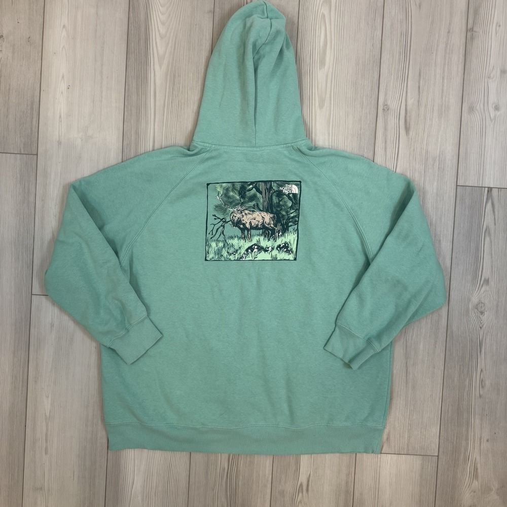 THE NORTH FACE Women's XXL Graphic Injection Hoodie Elk Mint Green Sweatshirt